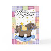 Baptism Card With Rocking Horse Blue