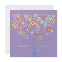 Baptism Christening Circle Tree Retro Invitation
