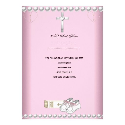 Baptism Christening Girl Pink White Invite