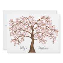 Baptism Christening White Pink Cherry Blossom Tree Personalized Invitation