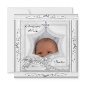 Baptism Christening White Star Photo Cross Bow invitation