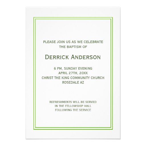Baptism Christian Cross in Green Personalized Invites