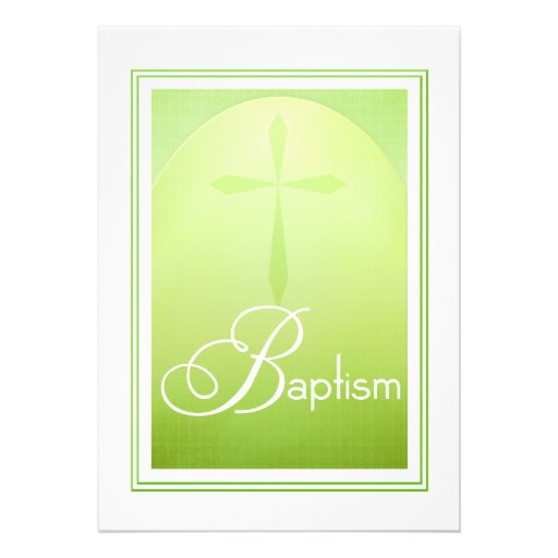 Baptism Christian Cross in Green Personalized Invites
