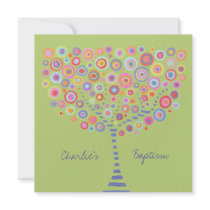 Baptism Circle Tree Retro Personalized Invitation