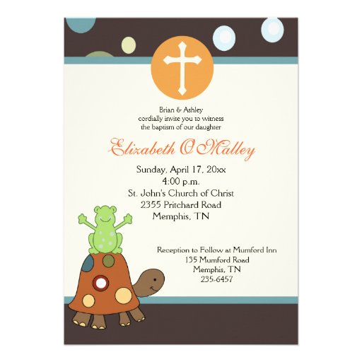 Baptism Dedication 5x7 Frog & Turtle Invitation