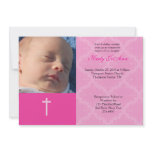 Baptism Dedication Girl Pink 5x7 Damask Photo Personalized Invitation
