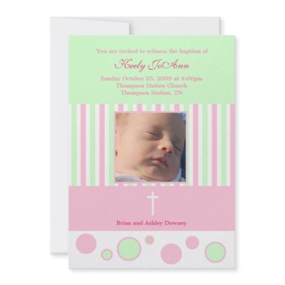 Baptism Dedication Girl Pink Green Bubbles Personalized Invitation by allpetscherished
