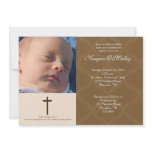 Baptism Dedication Tan/Cream 5x7 Damask Photo Custom Invitations