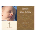 Baptism Dedication Tan/Cream 5x7 Damask Photo Custom Invitations