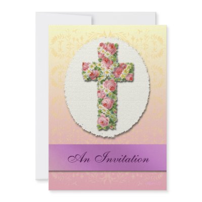 Baptism Floral Cross Pastel Custom Invitations by AngelCityArt