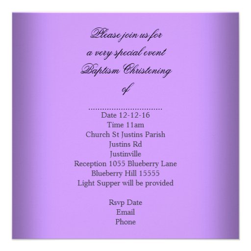 Baptism Girl Pink Purple Photo Christening Custom Invites