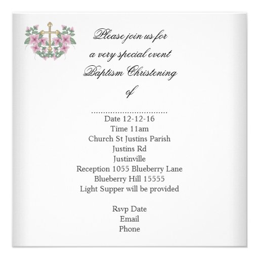 Baptism Girl Pink White Photo Christening Custom Invitation
