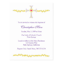 Baptism Invitation, Cross with Heart Postcards