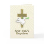 Baptism invitation with a golden cross greeting cards