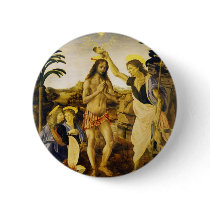 Baptism of Christ by Da Vinci and Verrocchio Pinback Button