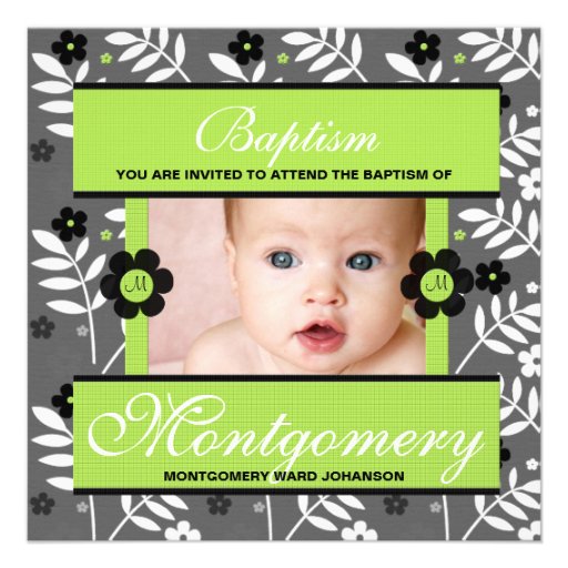 Baptism Photo Invitation for Baby Monogrammed