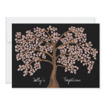 Baptism Pink Cherry Blossom Tree Painting Announcement