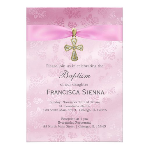 Baptism Pink Roses Announcements