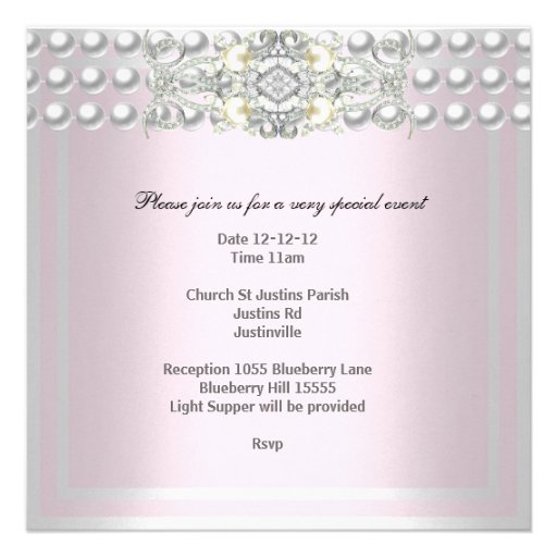 Baptism Pink Tiara Silver White Pearl Diamond Invites
