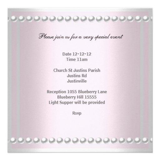 Baptism Pink Tiara Silver White Pearl Diamond Invites