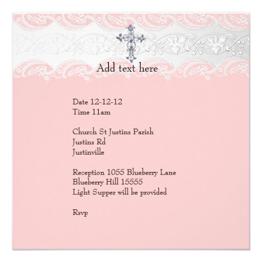 Baptism Pink White Lace Photo Jewel Cross Invite