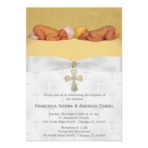 Baptism Silver Cross with photo Custom Announcements