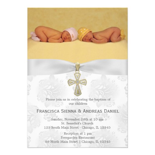 Baptism Silver Roses with photo Custom Invitations