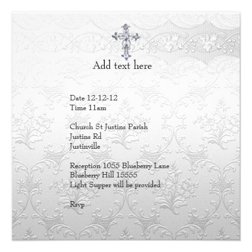 Baptism White Lace Photo Jewel Cross Custom Announcements