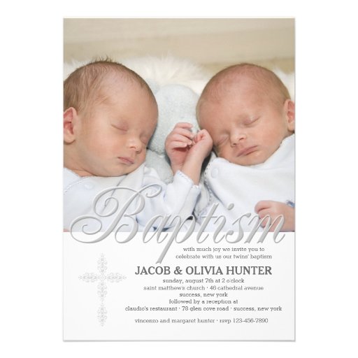 Baptism Word Silver Photo Invitation Announcement (front side)