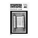Bar Bat Mitzvah Torah Woodcut Black Postage Stamp