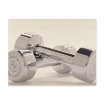 Bar bells for fitness workout postcard