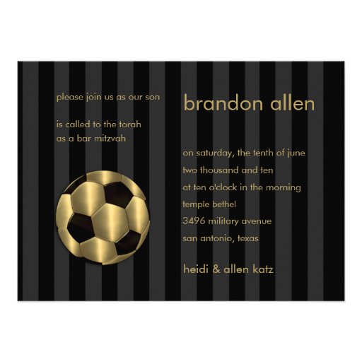 Bar Mitzvah Any Color Stripe Gold Soccer Ball Custom Invite