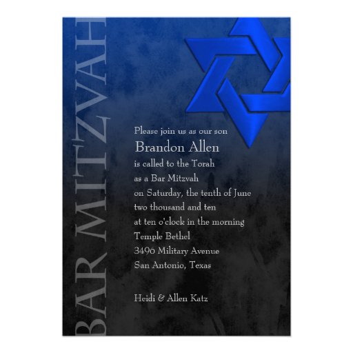 Bar Mitzvah Black and Blue Grunge Personalized Invitations