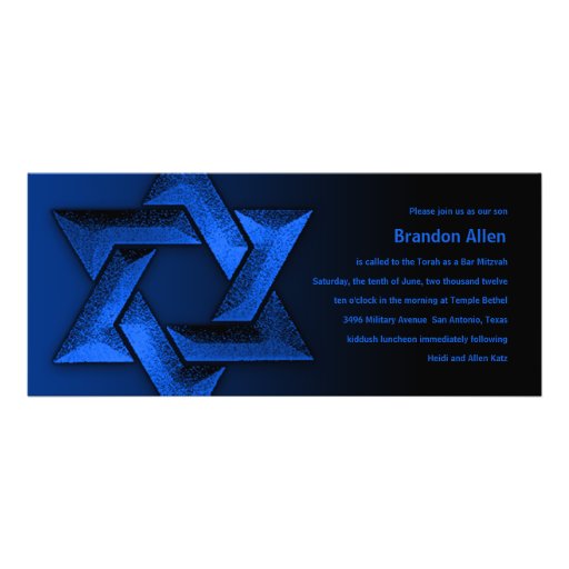 Bar Mitzvah Black and Blue Star of David Custom Invite