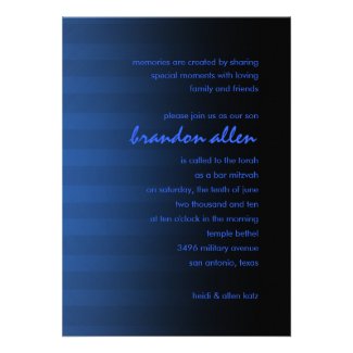 Bar Mitzvah Black and Blue Stripe Invitation