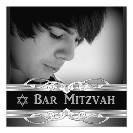 Bar Mitzvah Black Silver Metal male 2 Custom Invite