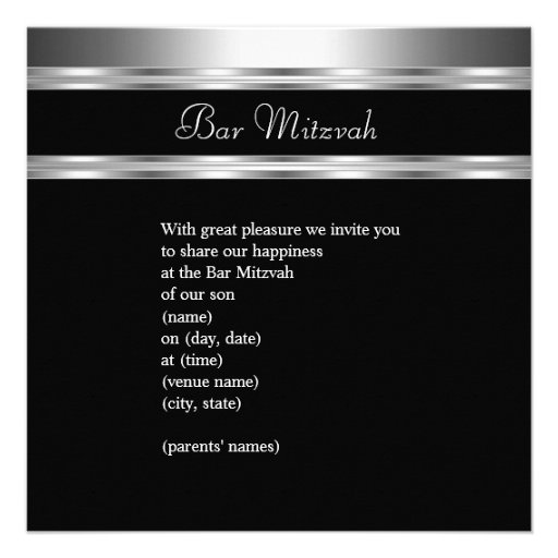 Bar Mitzvah Black Silver Metal male 2 Custom Invite