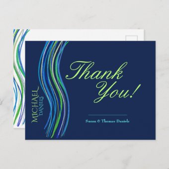 Bar Mitzvah Blue And Green Thank You Postcard Zazzle