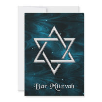 Bar Mitzvah Blue Nebulae & Silver Star of David Custom Announcements