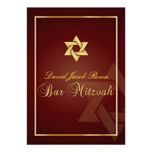 Bar Mitzvah/crimson red/gold Invitations
