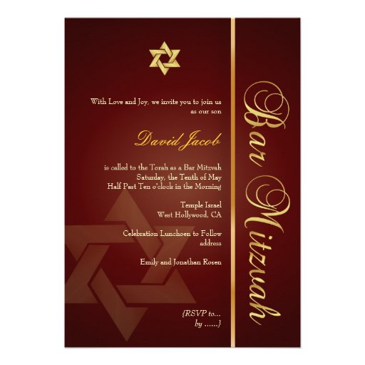 Bar Mitzvah/crimson red/gold Invitations (front side)