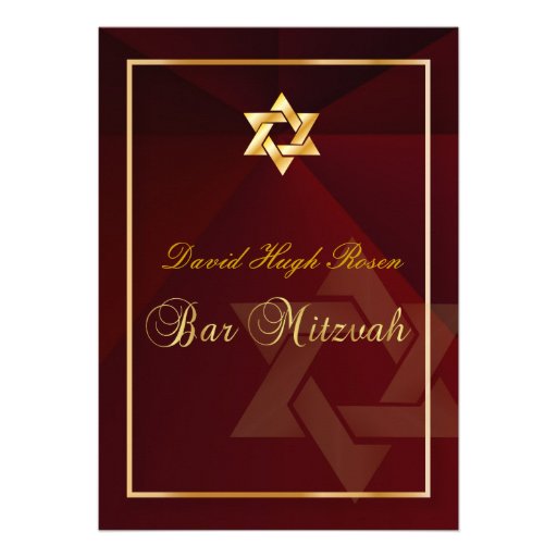 Bar Mitzvah/crimson red/gold Invite