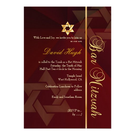 Bar Mitzvah/crimson red/gold Invite