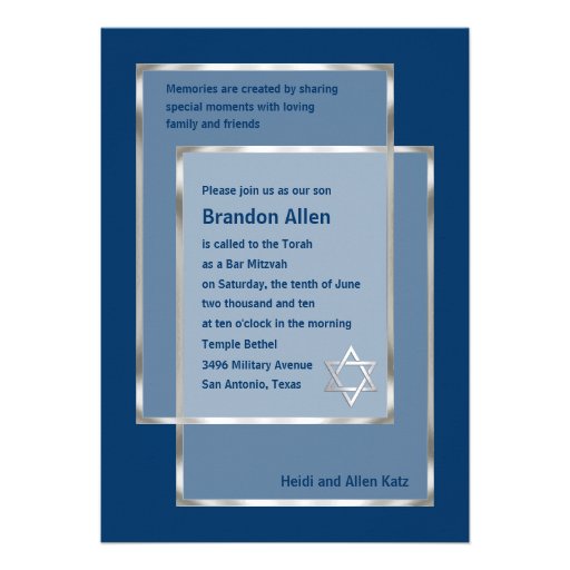 Bar Mitzvah Invitation 5x7 Any Color You Like