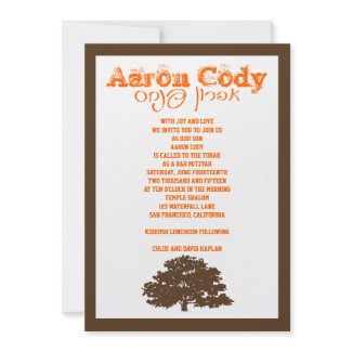Bar Mitzvah Invitation Aaron Tree of Life Orange