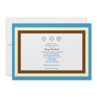 Bar Mitzvah Invitation Benji Michael Brown Blue