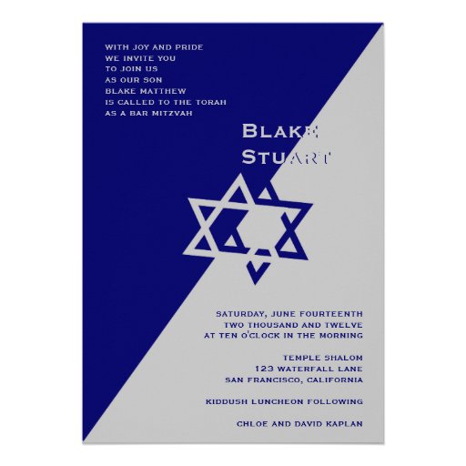 Bar Mitzvah Invitation Blake Blue Silver (front side)