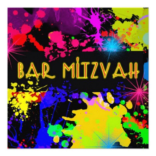 Bar Mitzvah Invitation Colorful Paint Splatter