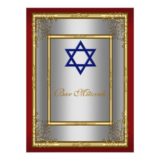 Bar Mitzvah Invitation Red silver