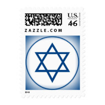 Bar Mitzvah Invitation Torah in Blue Postage Stamp
